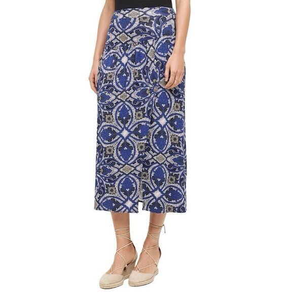 Maeve Anthropologie Cyprus XL Wrap Skirt Blue Motif Boho African Graphic Fits 1X - Picture 1 of 16